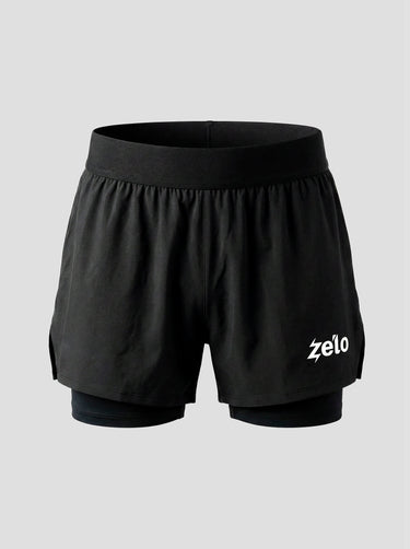 ZELO Fiamma 青少年雙層跑步短褲|輕量快乾・內裡壓縮穩定・側開衩-霧黑 ZELO