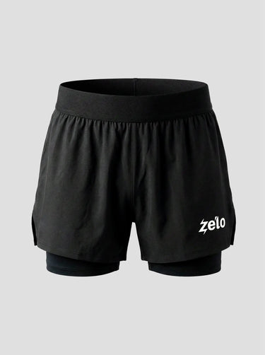 ZELO Fiamma 青少年雙層跑步短褲|輕量快乾・內裡壓縮穩定・側開衩-霧黑 ZELO