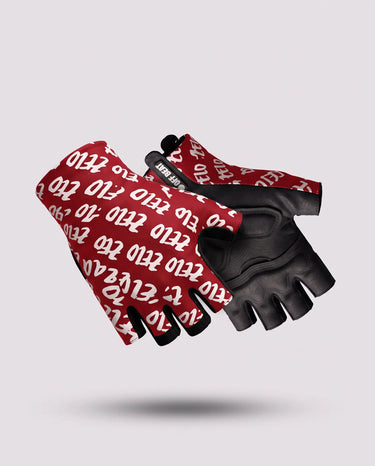ZELO OFF BEAT 牡丹桃紅兒童露指手套,手背與黑色掌面展示