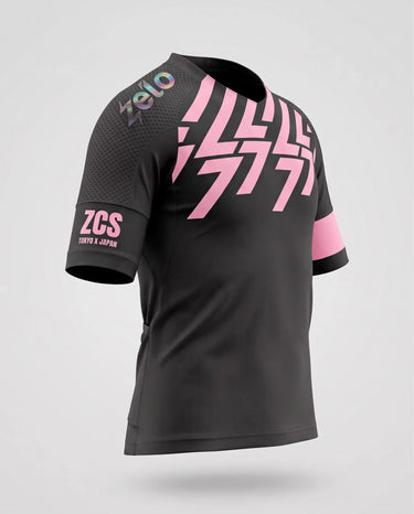 ZELO Obsidian Kids Half-Sleeve UV Shirt side view, showing sleeve panel graphic and garment cut