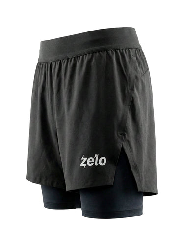 ZELO Fiamma 青少年雙層跑步短褲｜輕量快乾・內裡壓縮穩定・側開衩-霧黑 ZELO
