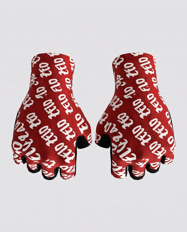 ZELO OFF BEAT 牡丹桃紅兒童露指手套，雙手套手背配色展示