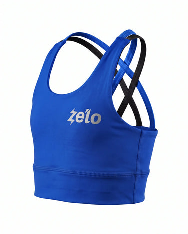 zelo Girls' Double-X Sports Bra | Ruri Blue | Bright Practice Top for Dance, Track & Cheer