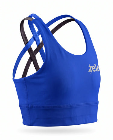 zelo Girls' Double-X Sports Bra | Ruri Blue | Bright Practice Top for Dance, Track & Cheer