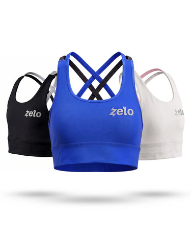 zelo Girls' Double-X Sports Bra | Ruri Blue | Bright Practice Top for Dance, Track & Cheer